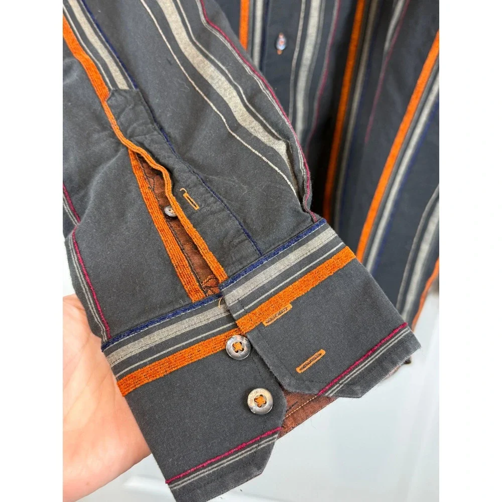Ike Behar Men's‎ XL Western Button Down Shirt Gray Orange Striped Cowboy Ranch